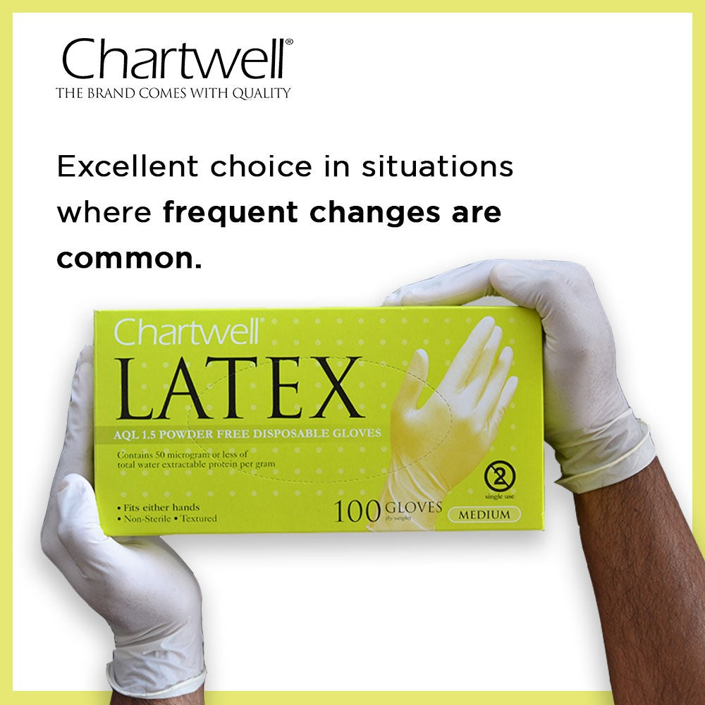 Chartwell Latex Powder Free Gloves (100 Pieces)