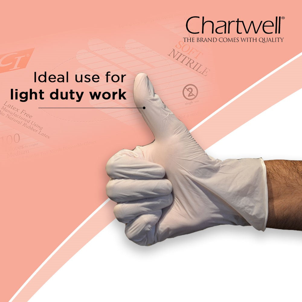 Chartwell AQL1.5 White Soft Powder Free Nitrile Gloves (100 Pieces)